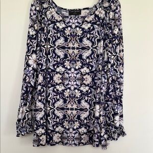 Lane Bryant Navy and White Patterned Blouse